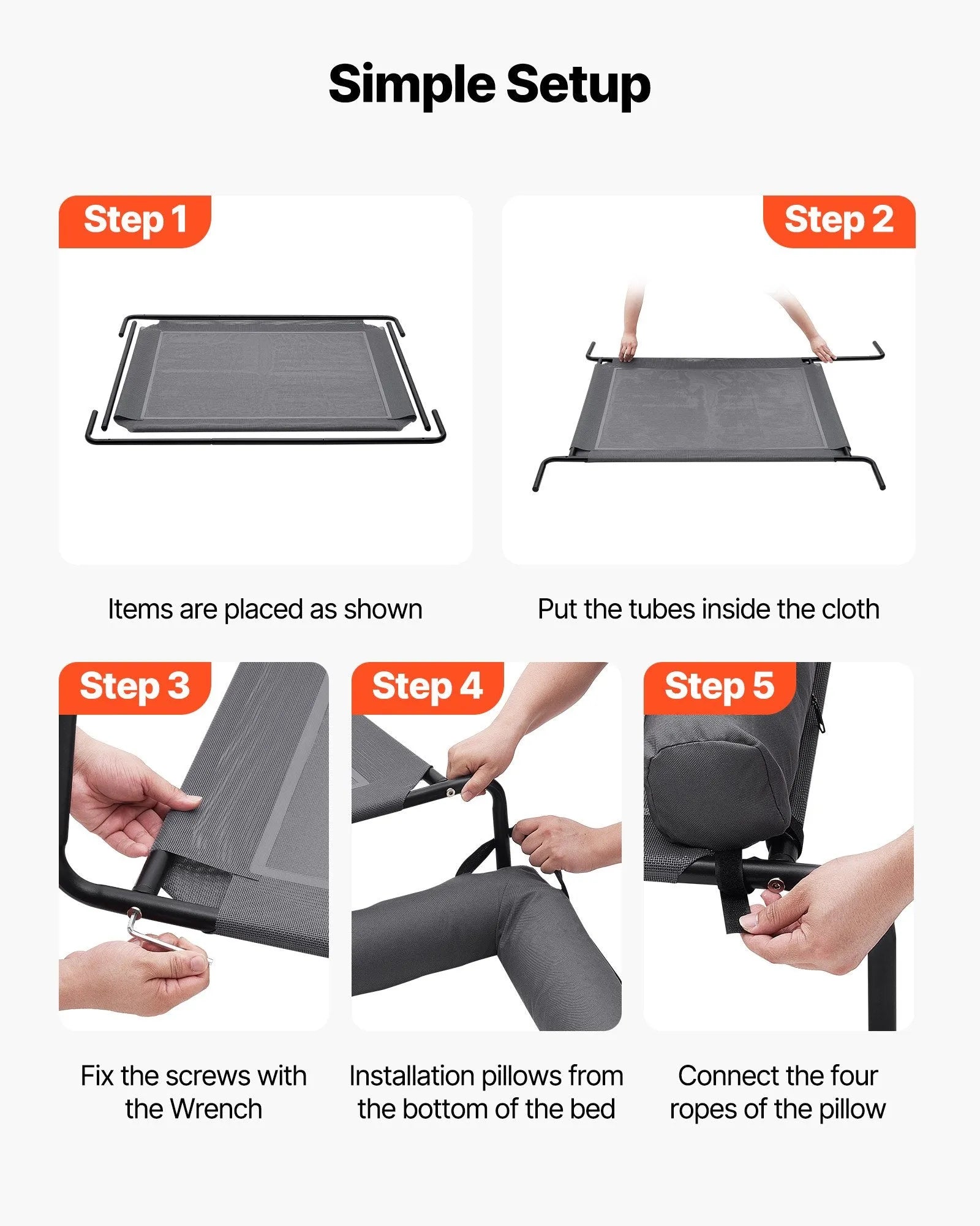 Cj Dropshipping - XL Raised Pet Cot with Pillow - Grey - Pet Cots