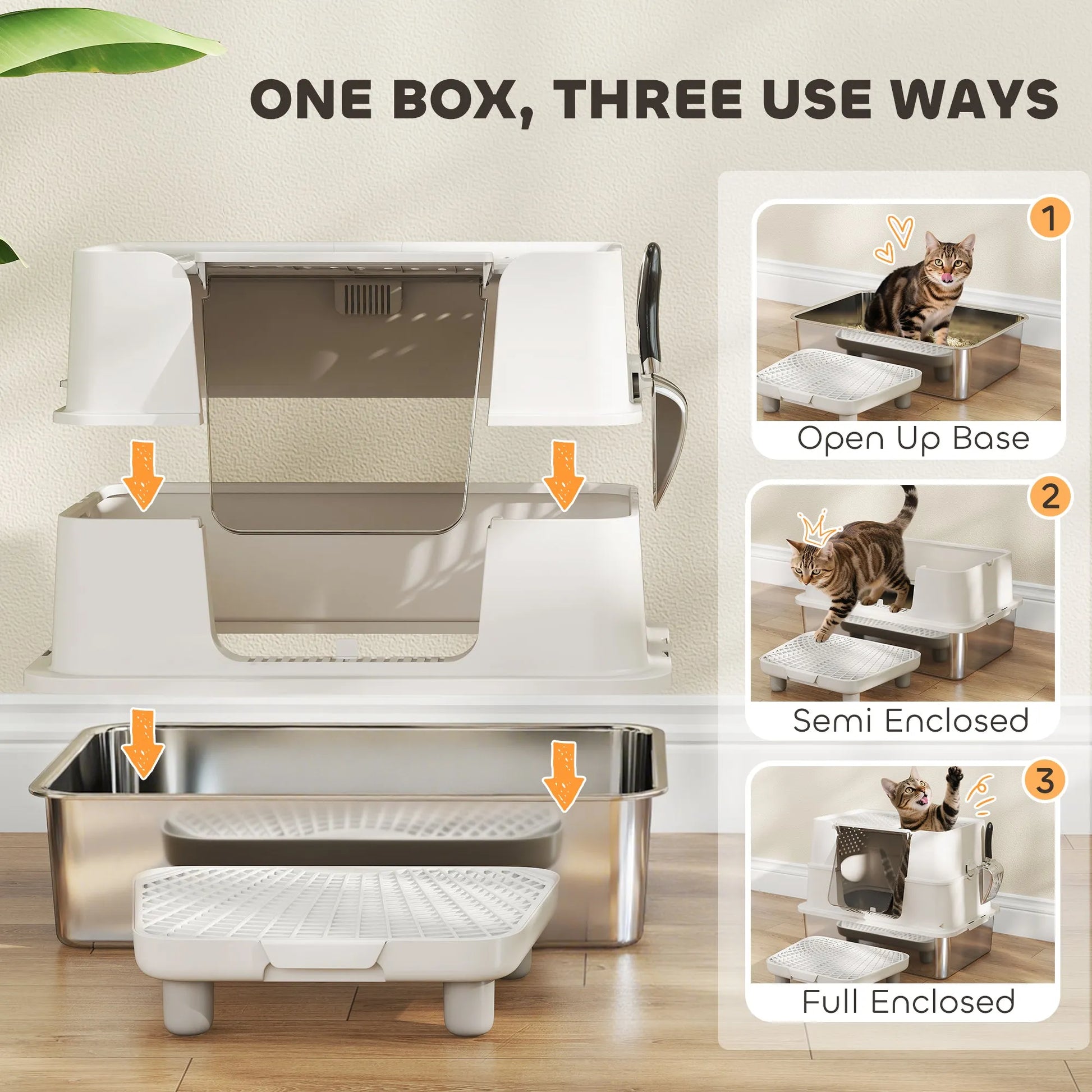 Cj Dropshipping - XL Stainless Steel Litter Box - Enclosed Flip Top Cat Toilet - Stainless Steel Cat Litter Boxes