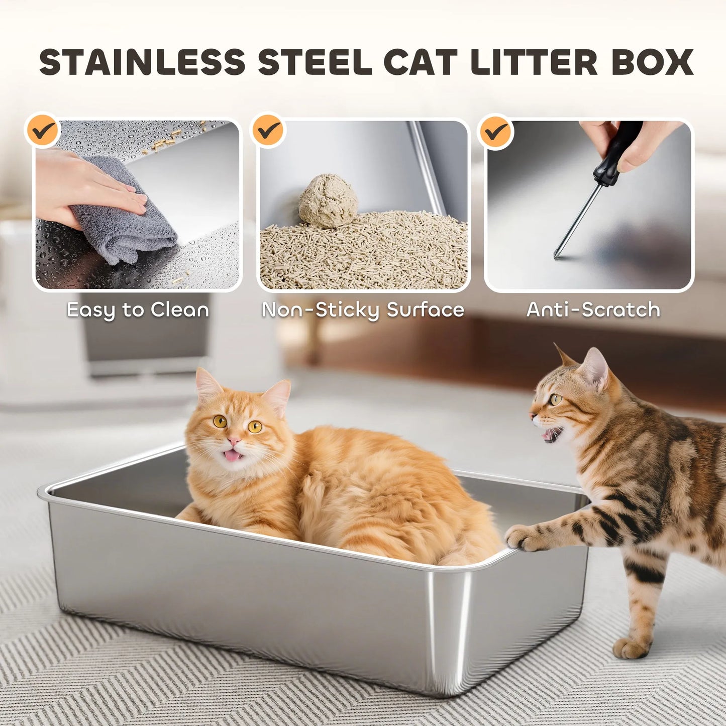 Cj Dropshipping - XL Stainless Steel Litter Box - Enclosed Flip Top Cat Toilet - Cat Litter Boxes