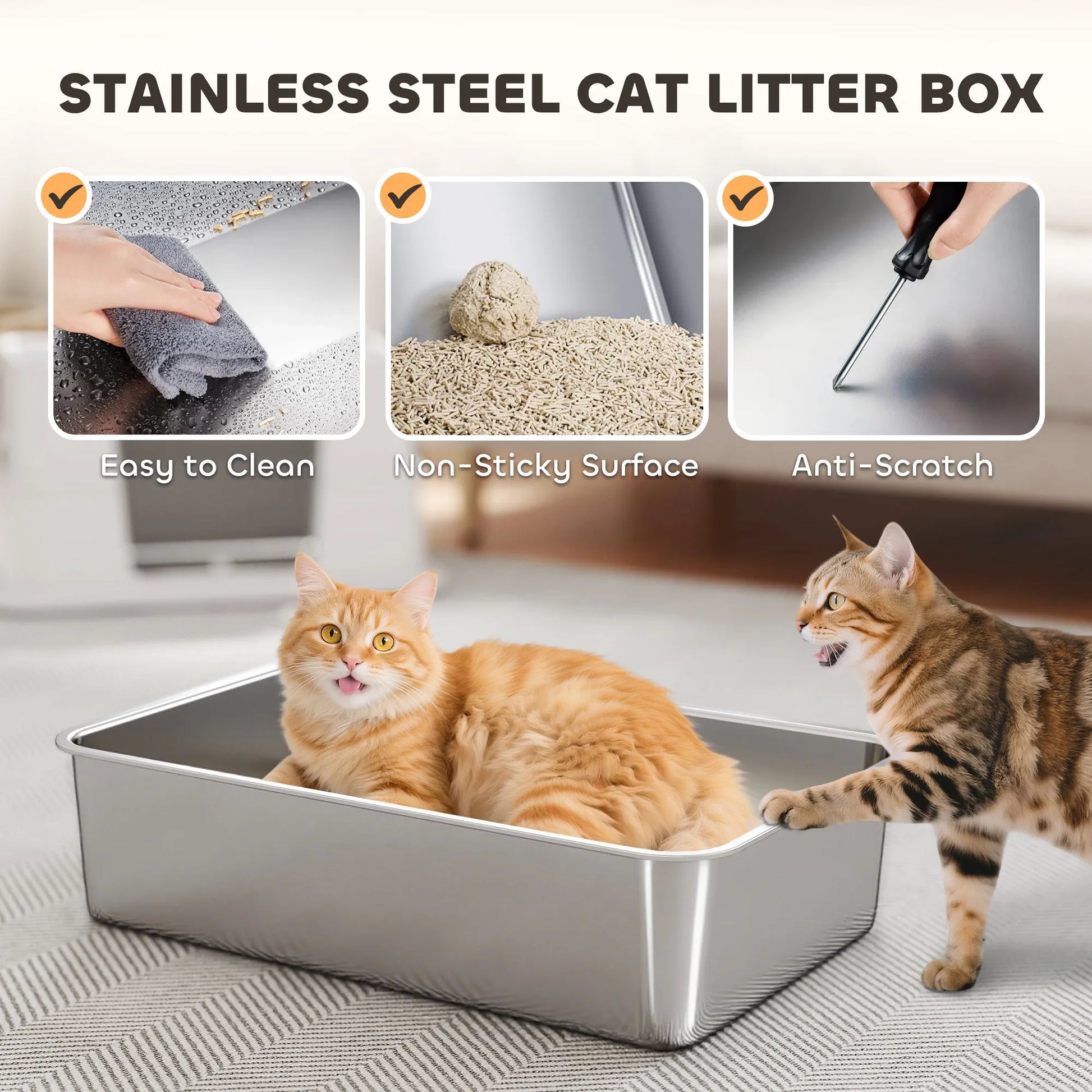 Cj Dropshipping - XL Stainless Steel Litter Box - Enclosed Flip Top Cat Toilet - Cat Litter Boxes