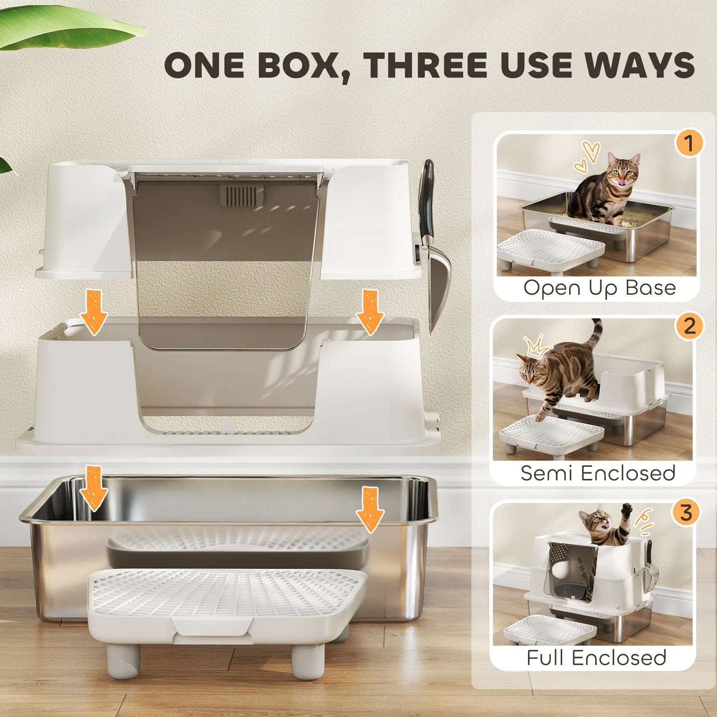 Cj Dropshipping - XL Stainless Steel Litter Box - Enclosed Flip Top Cat Toilet - Cat Litter Boxes
