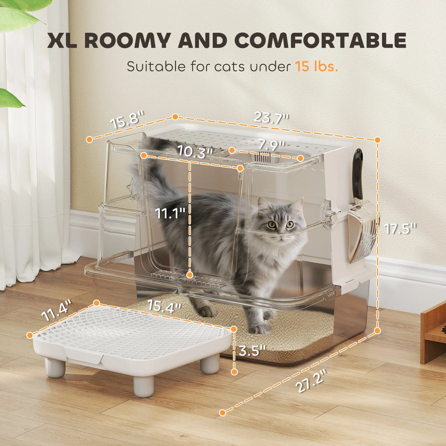 Cj Dropshipping - XL Stainless Steel Litter Box - Enclosed Flip Top Cat Toilet - Cat Litter Boxes