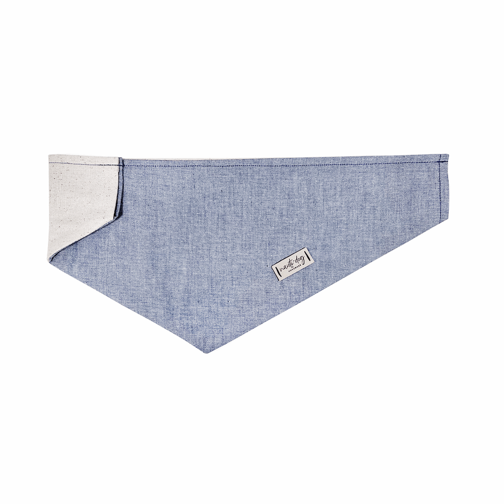 Classic oxford over-the-collar dog bandana in blue denim for stylish pet wear