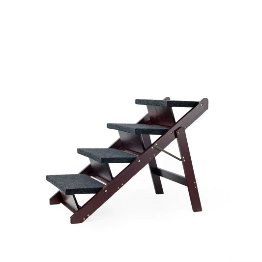 Wooden Dog Stairs Steps - Foldable 4 Levels Pet Stairs & Ramp Perfect For Beds And Cars - Portable Dog Cat Ladder Up To 110 Pounds - Ameraeon