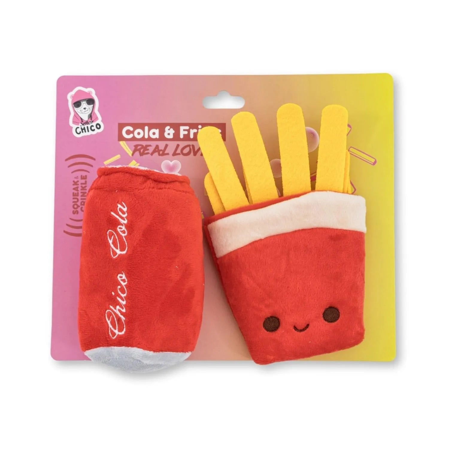 Cola & Fries Plush Dog Toy Gift Set by American Pet Supplies, featuring a squeaker and crinkle paper for fun play, ideal c...