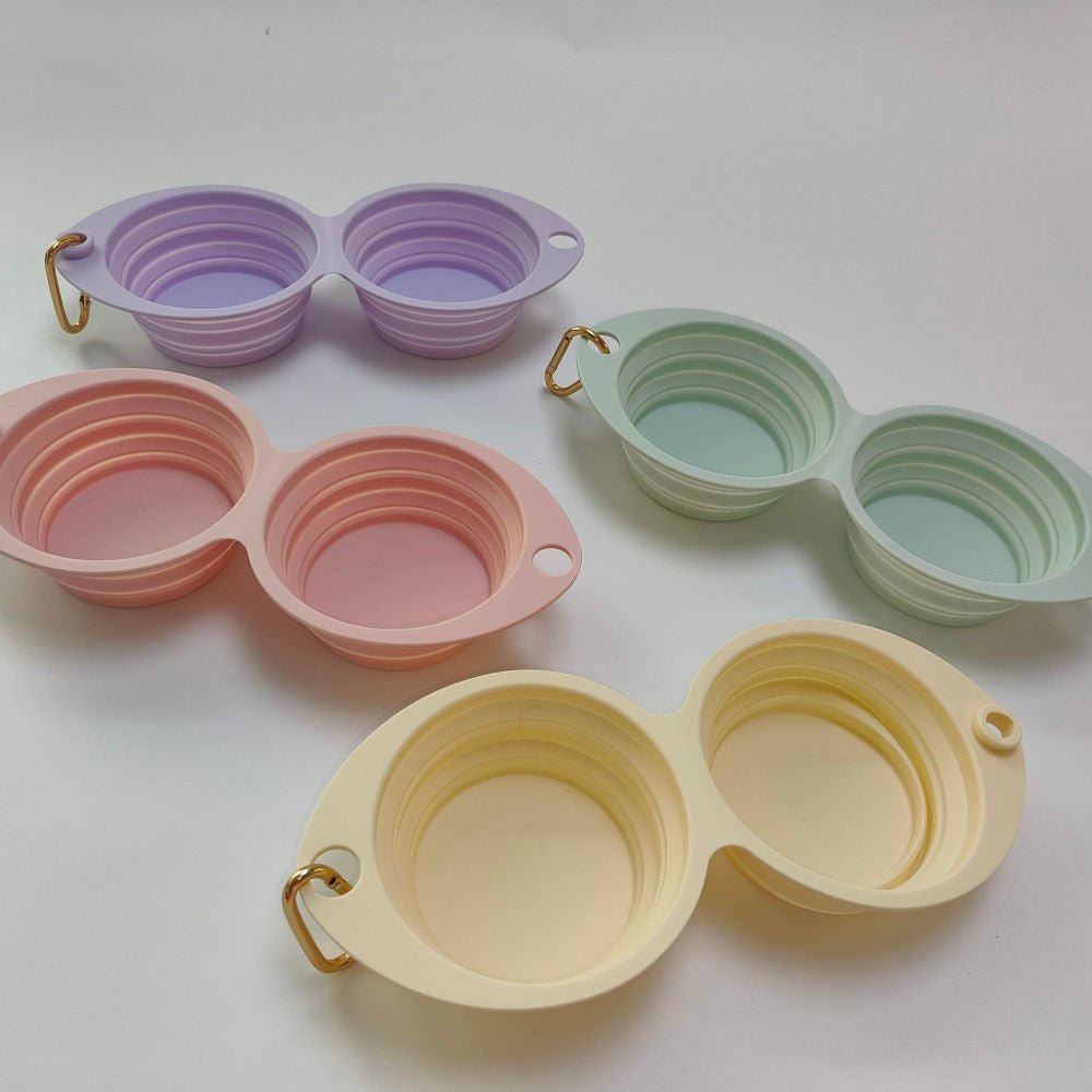 Collapsible Double Pet Bowl in pastel colors for convenient feeding and travel with pets