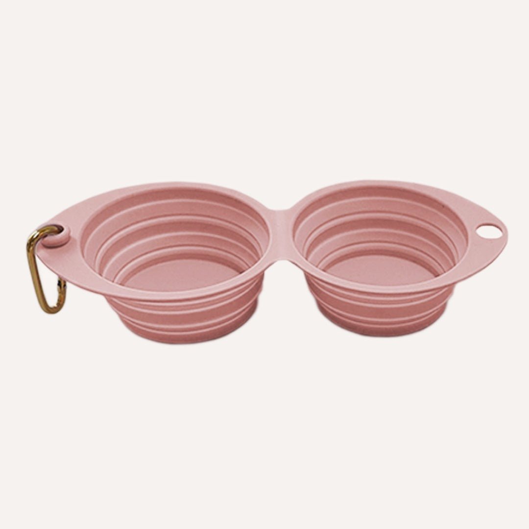Tilley + Me Collapsible Double Pet Bowl in pink, perfect for travel and easy storage