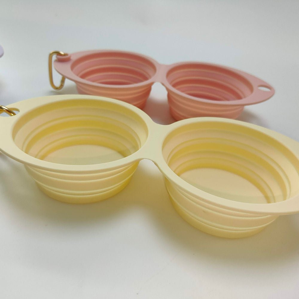 Tilley + Me Collapsible Double Pet Bowl in pastel colors for easy travel and storage