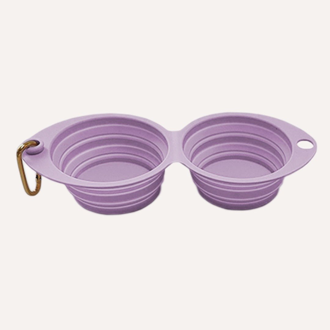 Tilley + Me Collapsible Double Pet Bowl in Purple for Convenient Outdoor Feeding