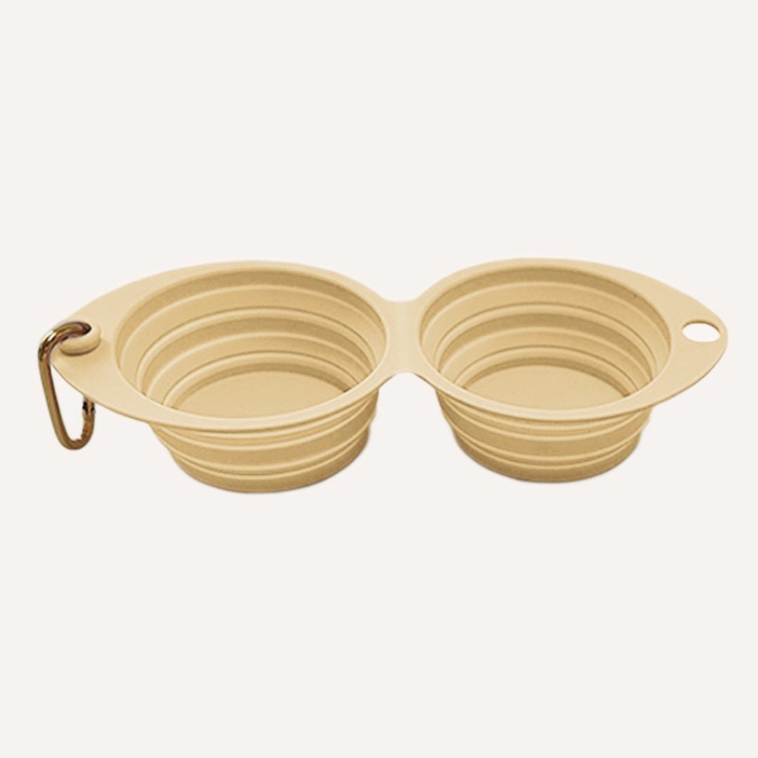 Tilley + Me Collapsible Double Pet Bowl in Beige for Convenient Pet Feeding and Hydration