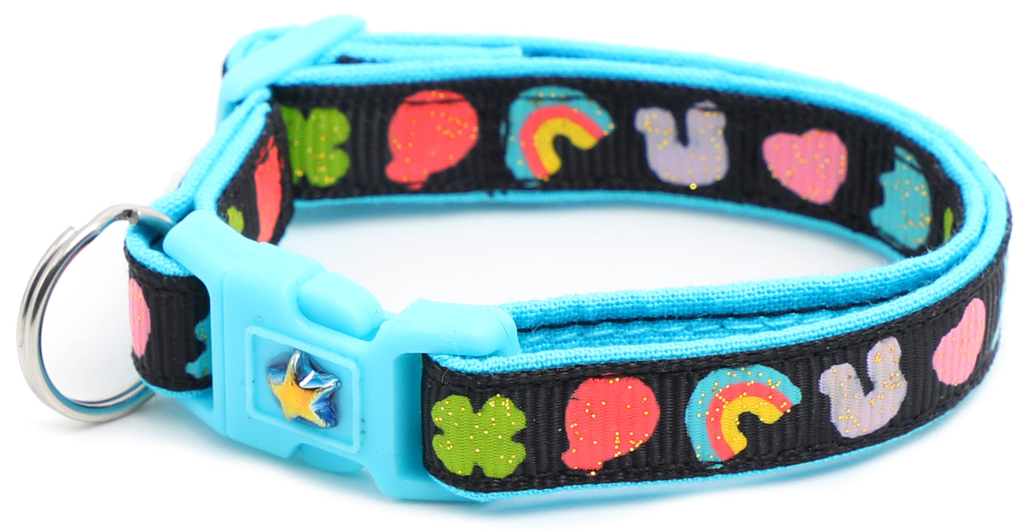 Colorful marshmallow design cat collar with vibrant patterns and adjustable clasp for playful pets