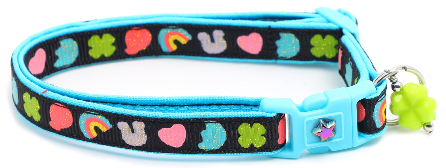Colorful marshmallow design cat collar by Tail Chasers featuring fun patterns and adjustable buckle