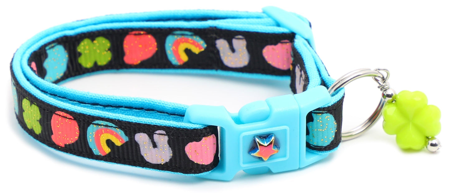 Colorful marshmallow design cat collar featuring fun patterns and secure buckle from Tail Chasers