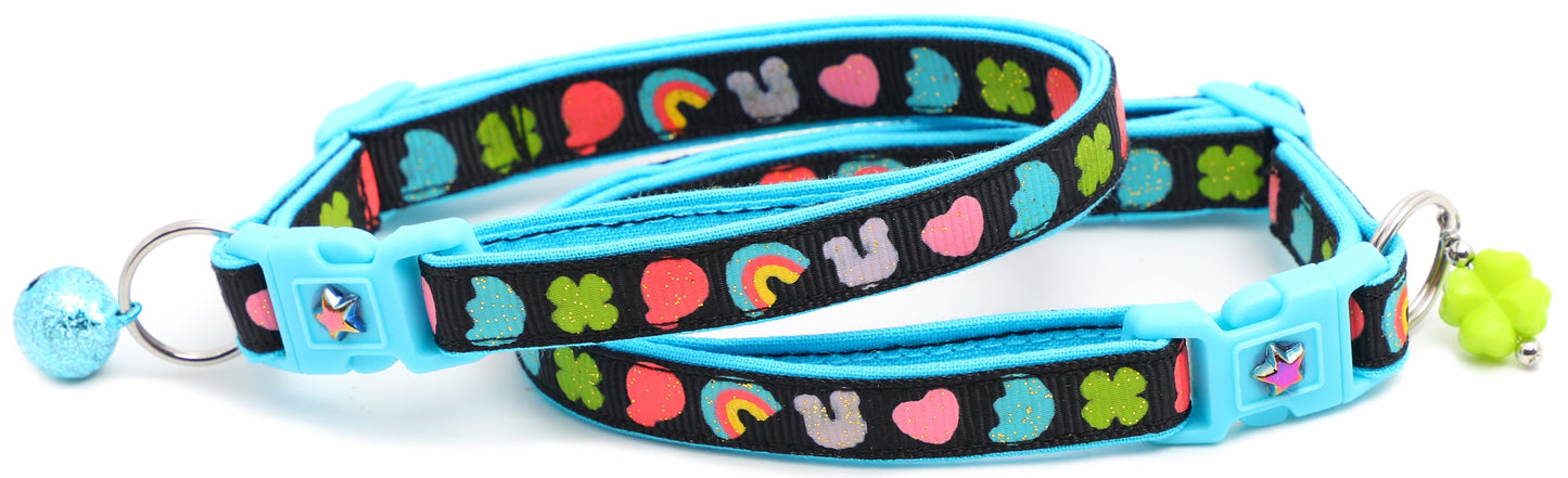 Colorful marshmallow design cat collar by Tail Chasers with fun patterns and a buckle closure