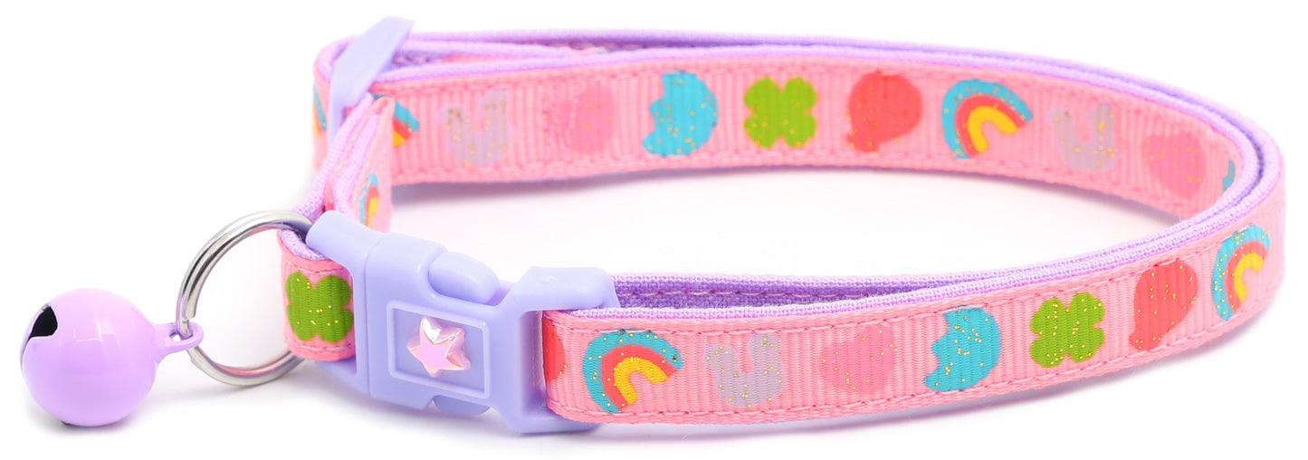 Colorful marshmallow design cat collar with cheerful patterns and a small bell for playful cats