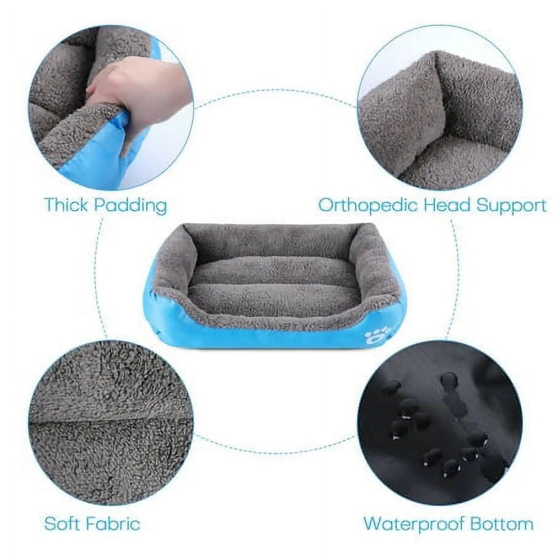 Colorful pet bed for dogs with thick padding and orthopedic head support for extra comfort