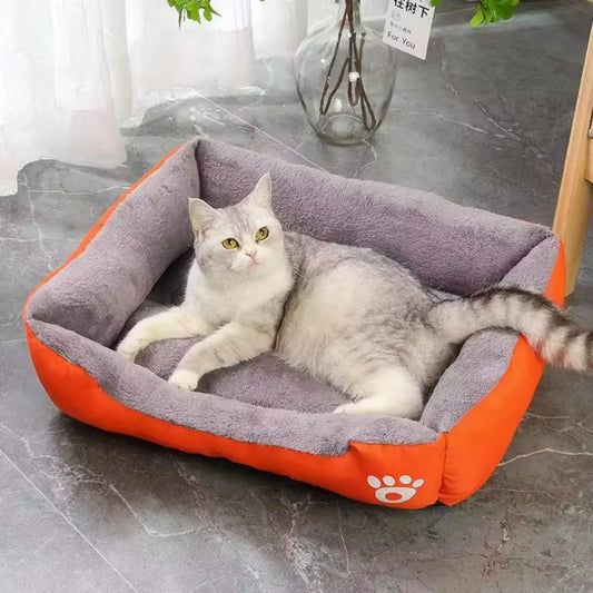 Colorful pet bed for dogs in orange and gray with soft fabric for ultimate comfort