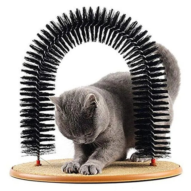 Stevvex Comfortable Arch Cats Massager in soft gray, perfect for self-grooming and scratching, ideal pet toy for cats.