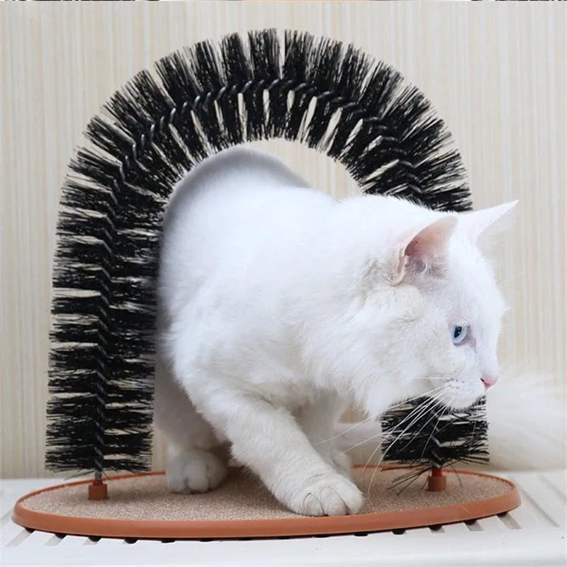 Stevvex Comfortable Arch Cats Massager in soft gray, perfect for self-grooming and scratching, ideal pet toy for cats.