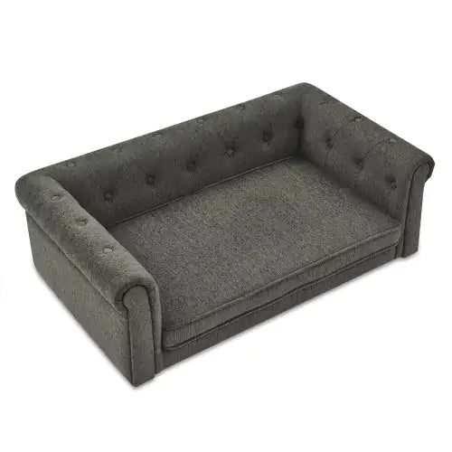 Purrfect Pet Kingdom comfortable raised dog bed for home in stylish gray with tufted design