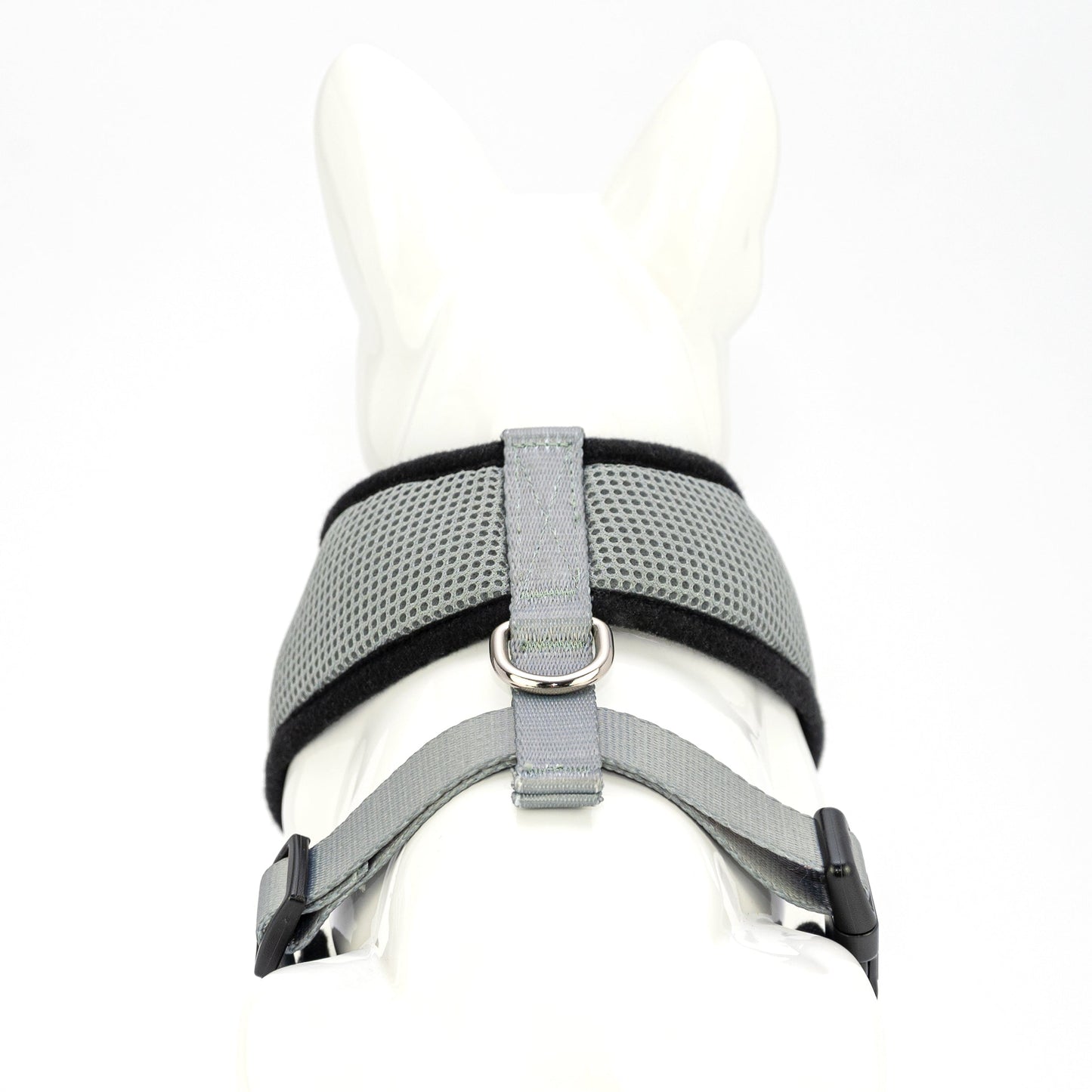 Dog Harness EcoBark Gray Harness Over-the-Head Soft Mesh - close up product image for dog harness