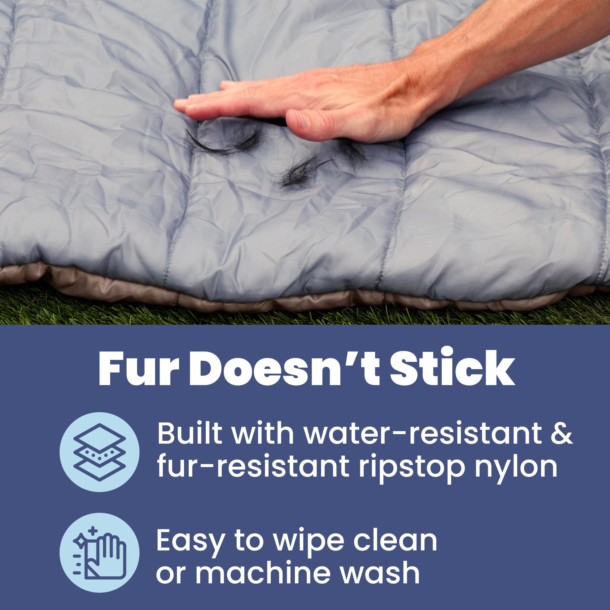Compact folding pet bed for travel made with water-resistant and fur-resistant ripstop nylon
