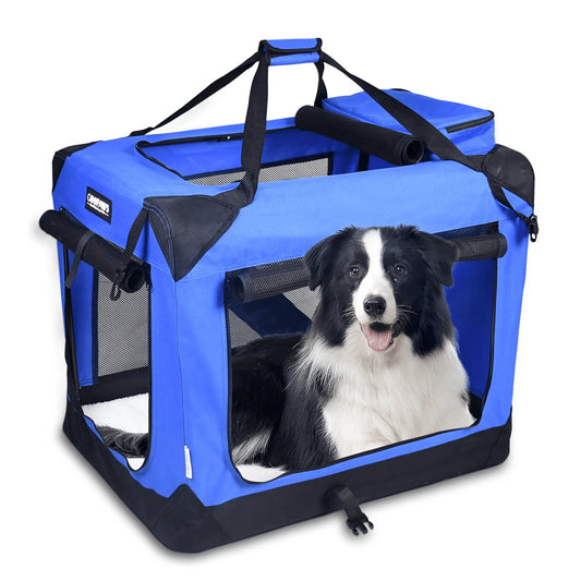 Purrfect Pet Kingdom Portable Dog Crate for Travel 30"L X 21"W X 23"H-1 Blue Purrfect Pet Kingdom