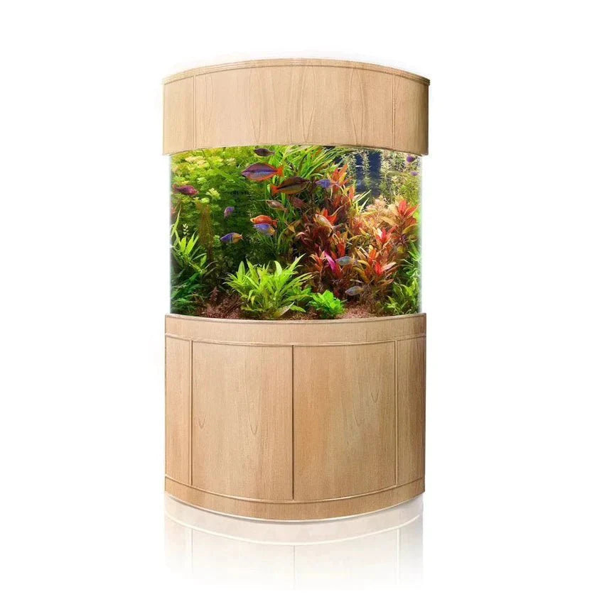 440g Corner 1/4 Cylinder Glass Aquarium Set in Unstained Wood