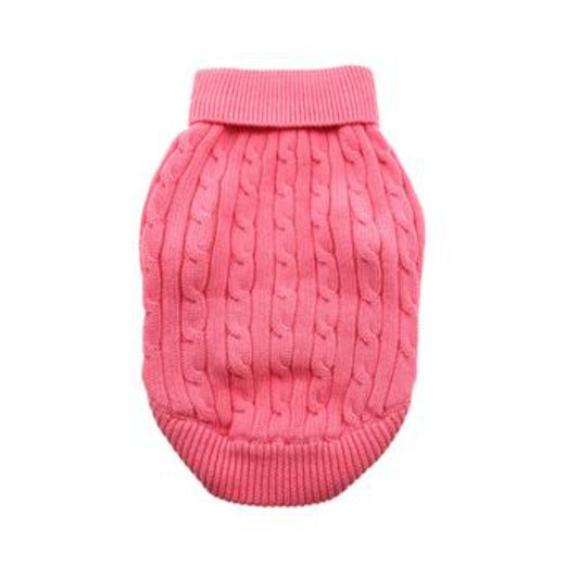 Combed 100% Cotton Cable Knit Dog Sweater - Candy Pink