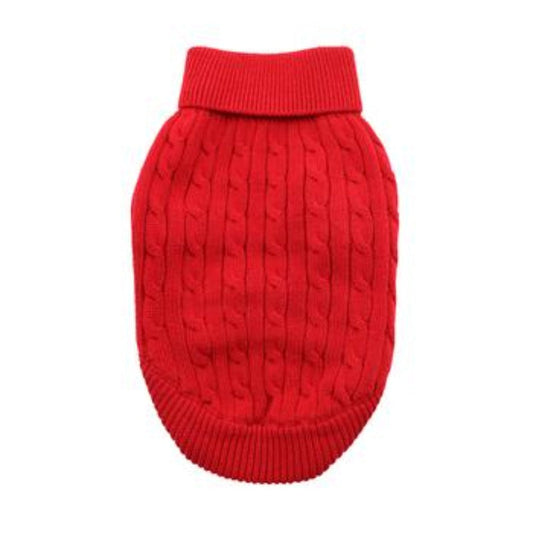 Combed 100% Cotton Cable Knit Fiery Red Dog Sweater