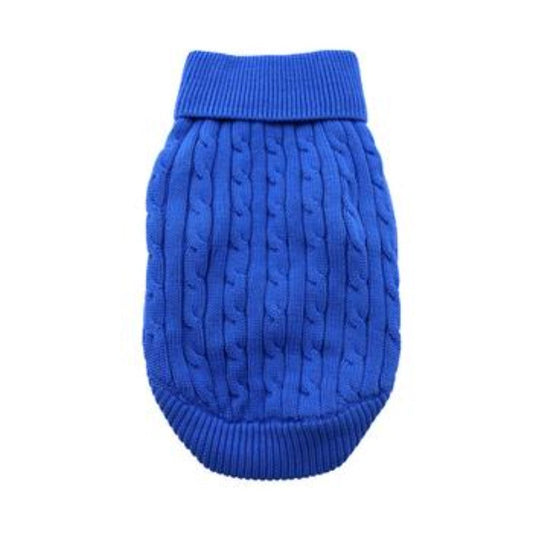 Combed 100% Cotton Cable Knit Dog Sweater - Riverside Blue