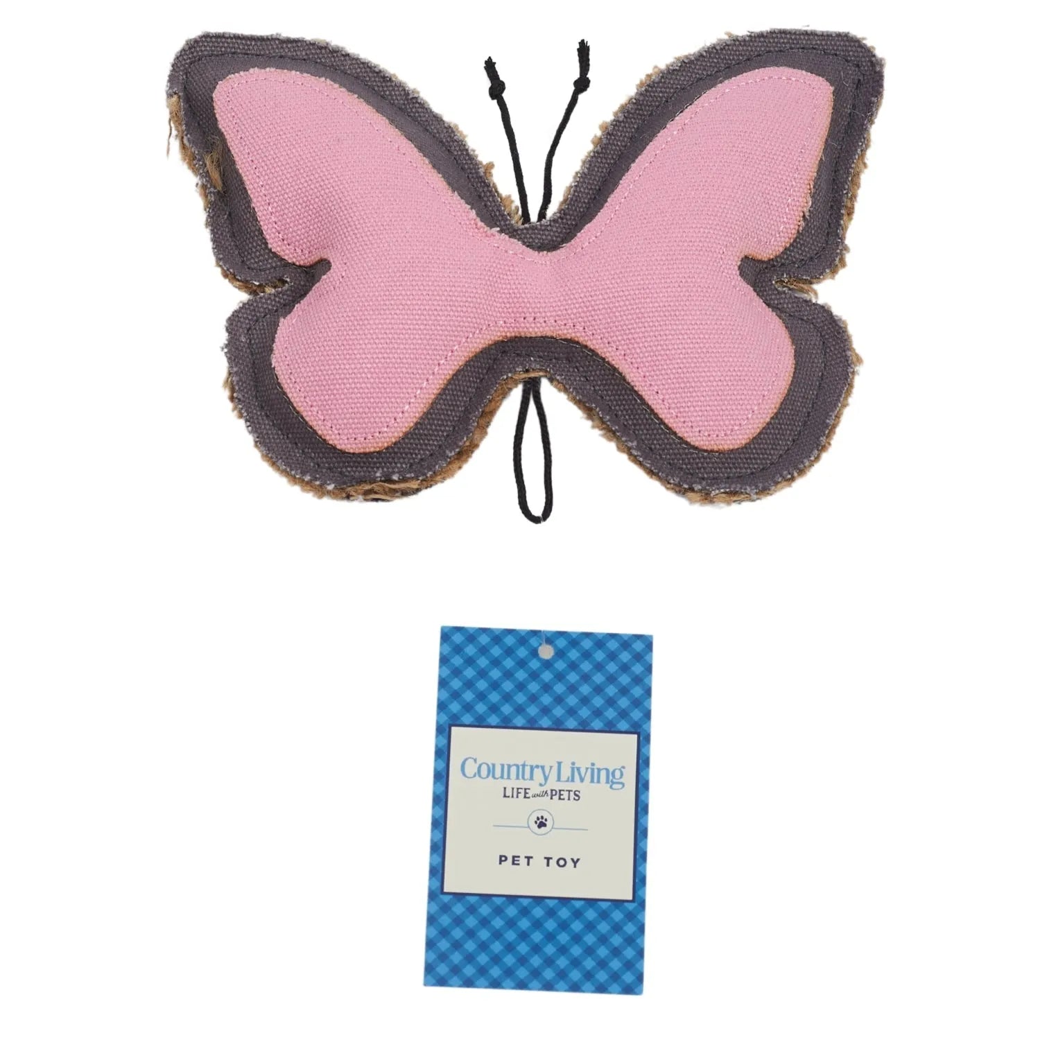Country Living Canvas & Jute Butterfly-Shaped Dog Chew Toy by American Pet Supplies, durable and non-toxic, perfect for dogs.
