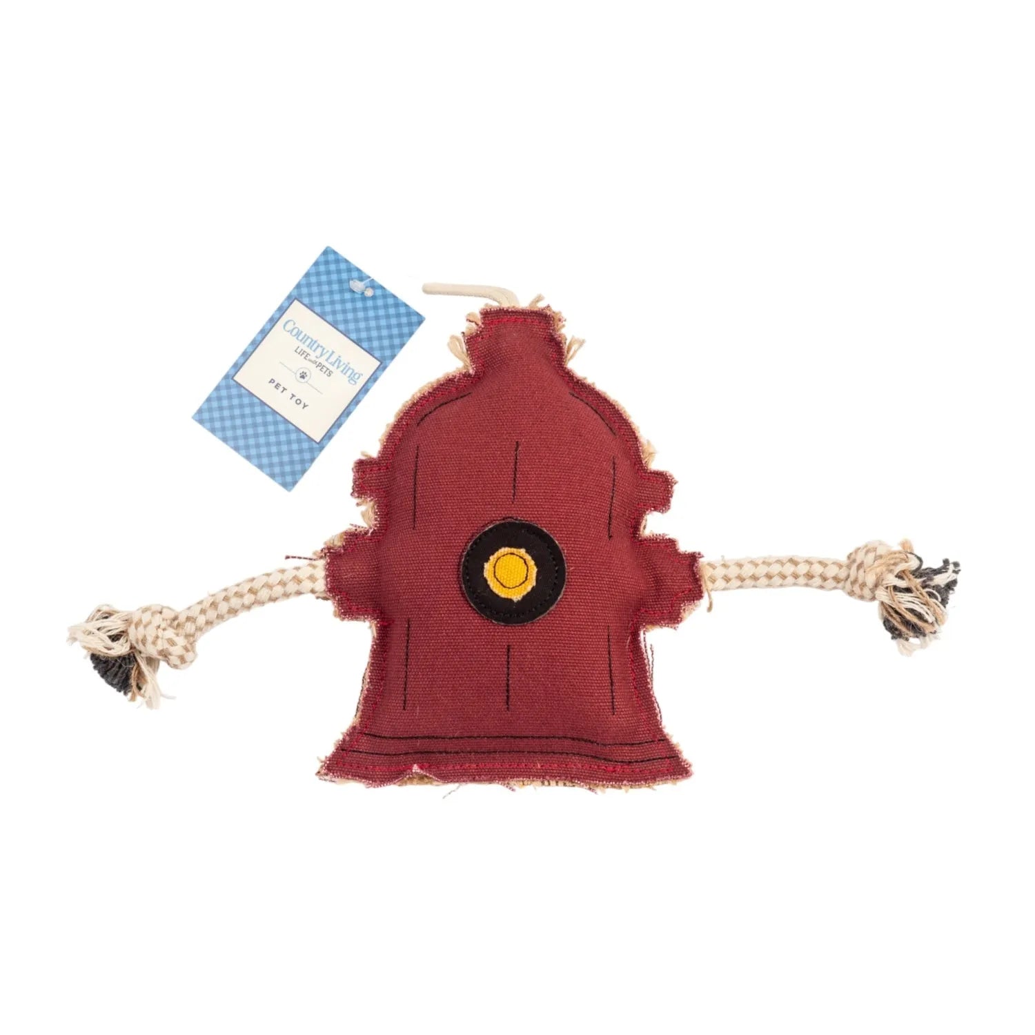 Country Living Canvas & Jute Fire Hydrant Dog Chew Toy by American Pet Supplies, durable and non-toxic, priced at $14.99.