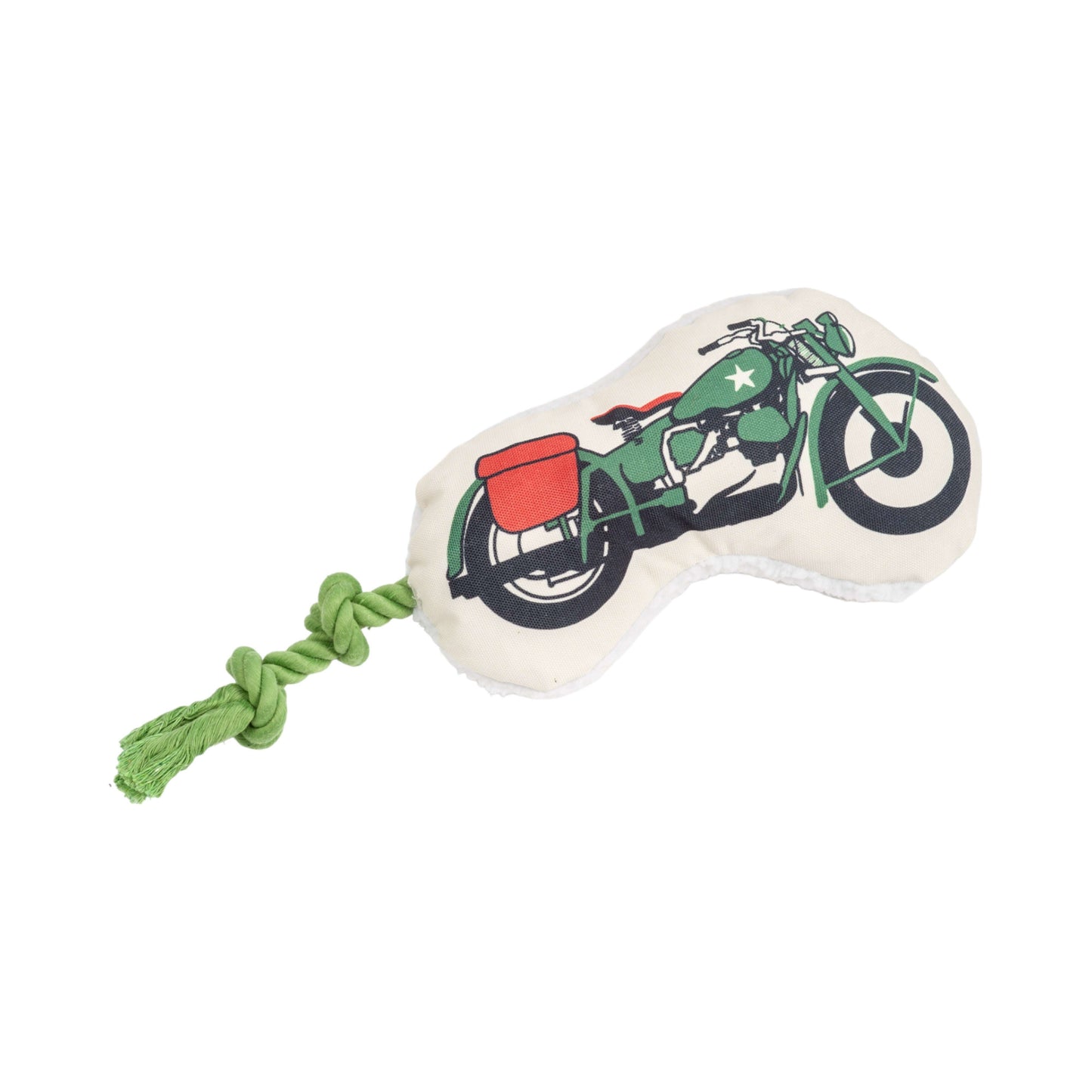 Purrfect Pet Kingdom crinkle dog toy for chewers shaped like a motorcycle with a rope handle