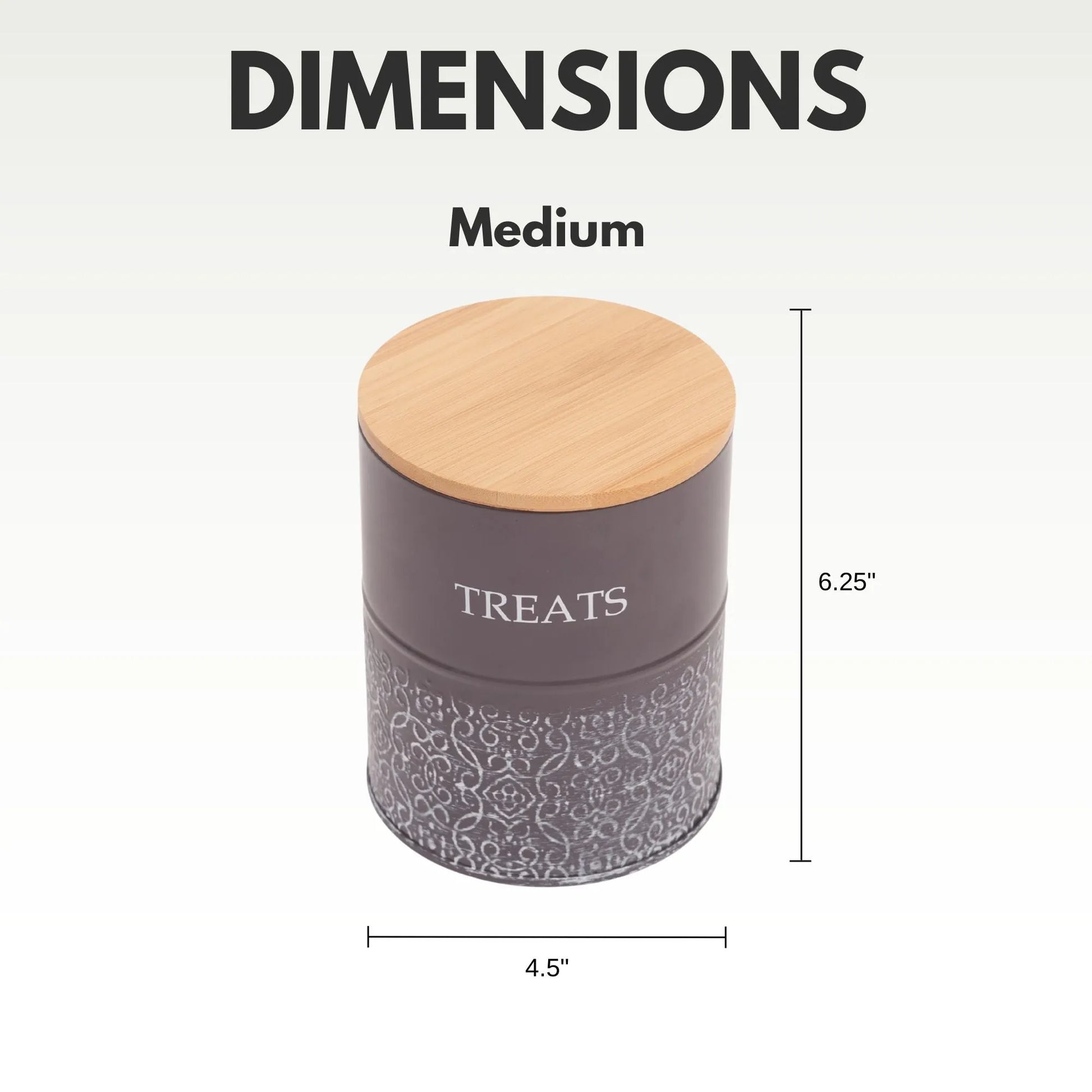 Set of 2 Country Living Dog Treat Canisters by American Pet Supplies, volcanic gray carbon steel jars with bamboo lids.