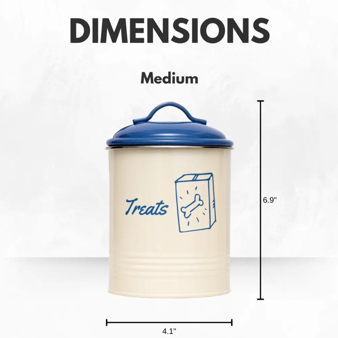 Country living dog treat jars in medium size with a blue lid and paw print design for pet storage