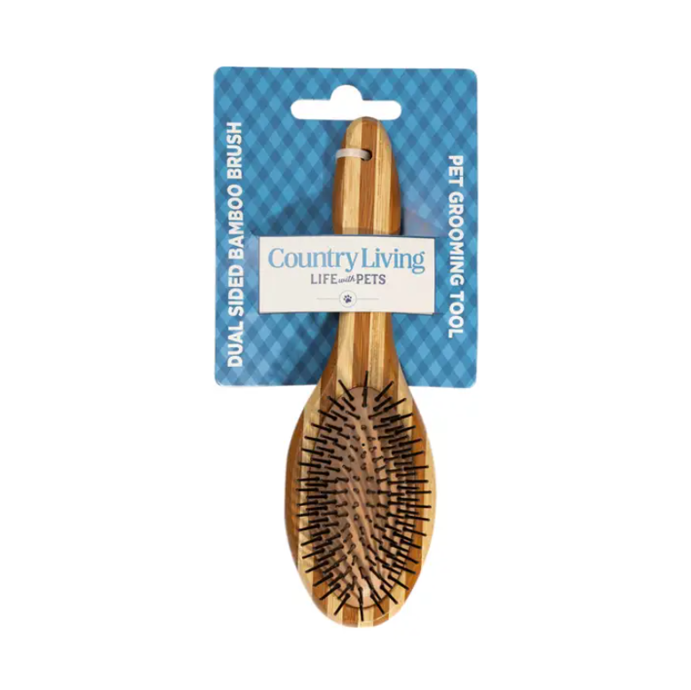 Durable bamboo dog brush for shedding with dual-sided bristles for effective grooming