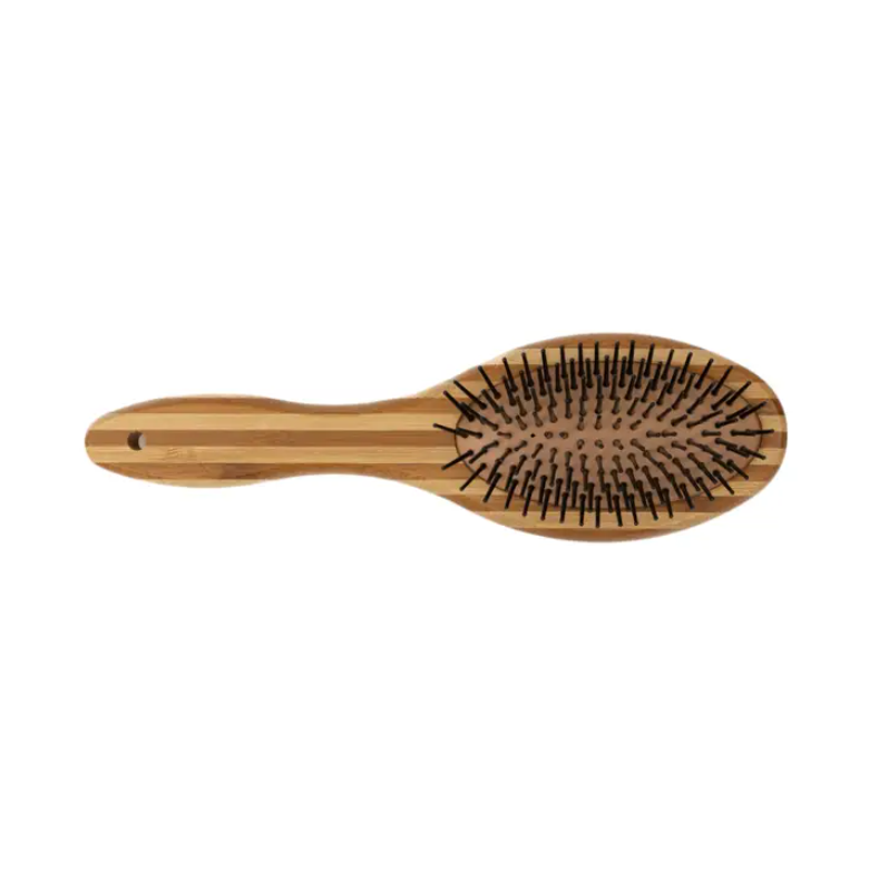 Durable bamboo dog brush for shedding with ergonomic handle and gentle bristles for effective grooming