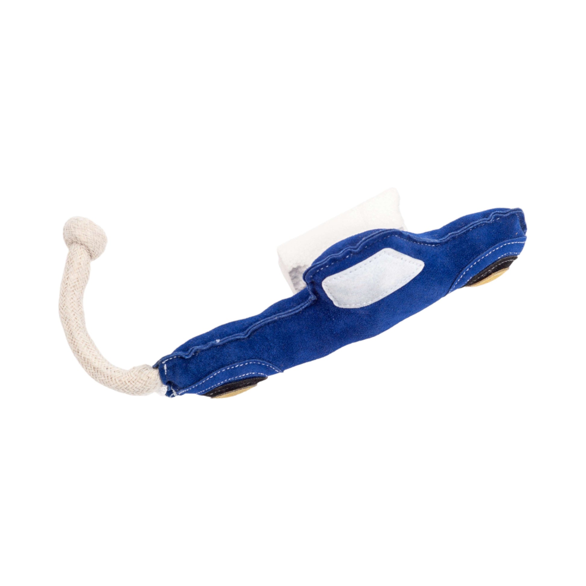 Durable dog chew toy for aggressive chewers in blue with sturdy fabric and rope handle