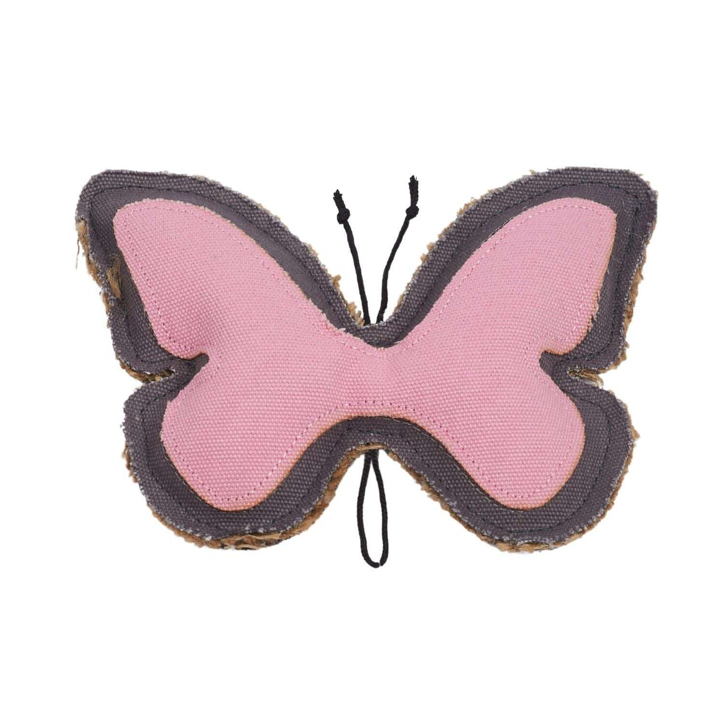 Durable dog chew toy for strong chewers in a butterfly shape with soft fabric and sturdy stitching