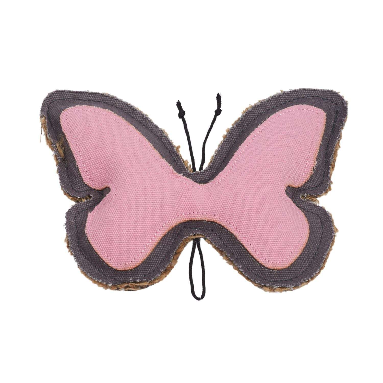 Durable dog chew toy for strong chewers in a butterfly shape with soft fabric and sturdy stitching