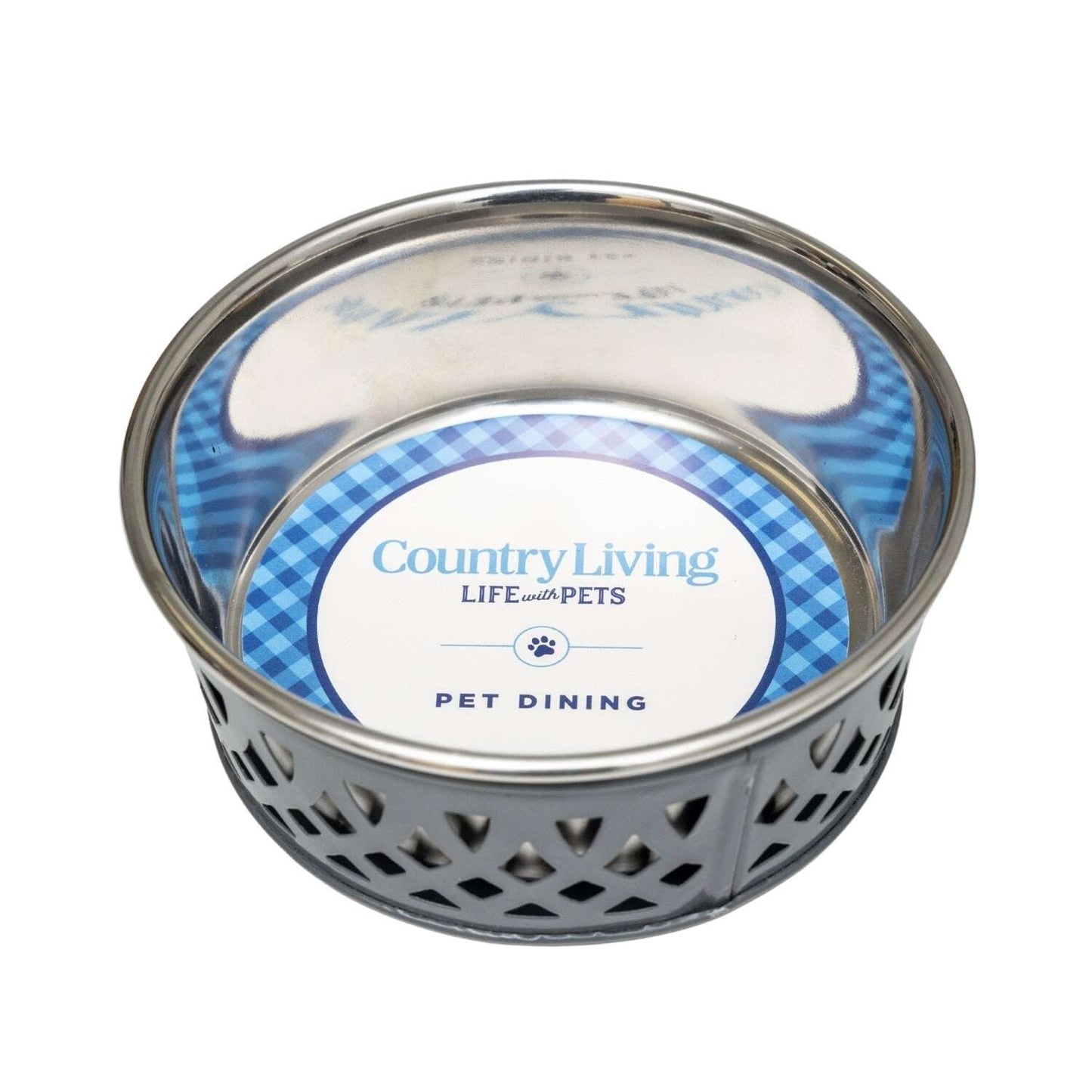 Durable metal dog food bowls in stainless steel design with decorative pattern for pet dining