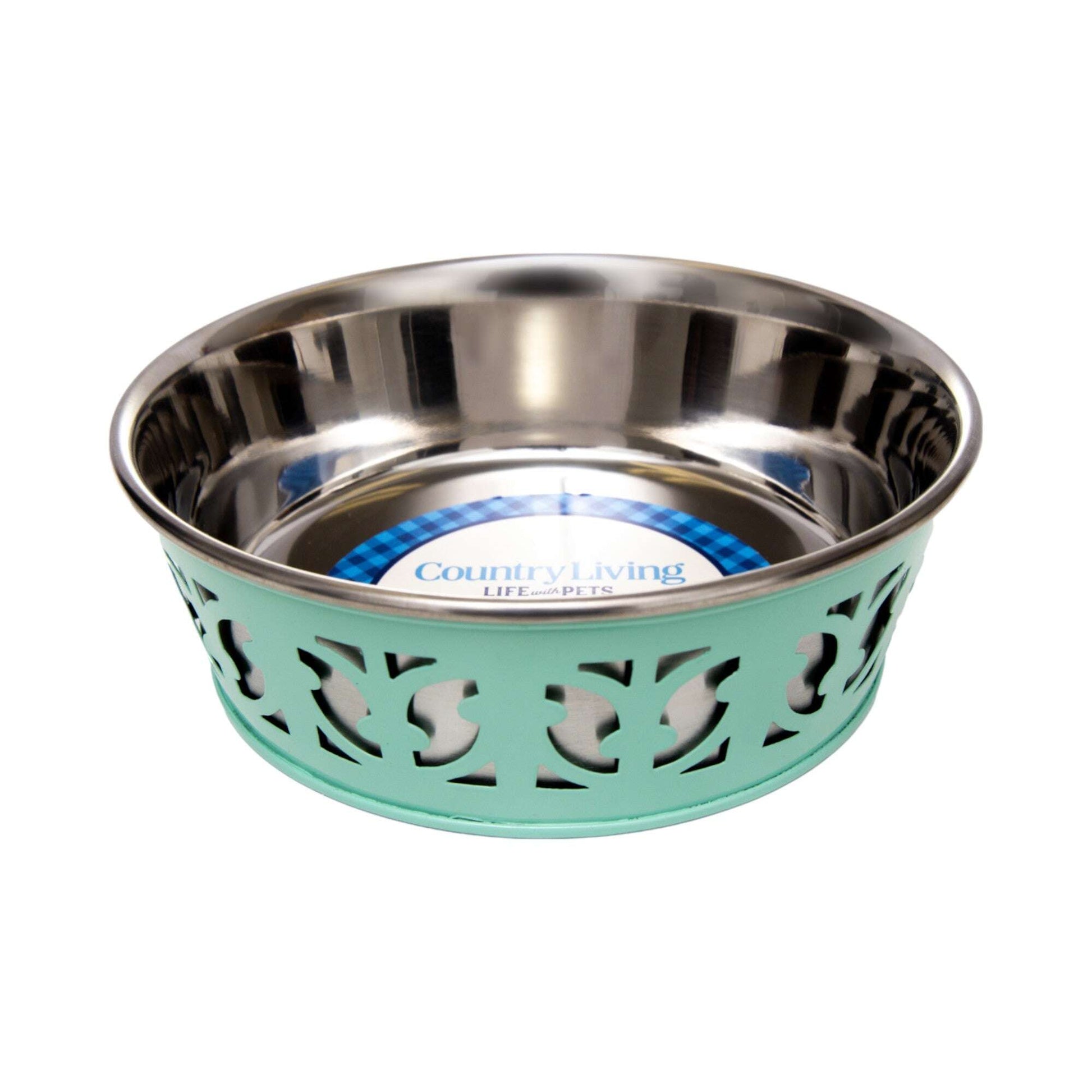 Durable metal dog food bowls with a stylish mint green design for pet feeding