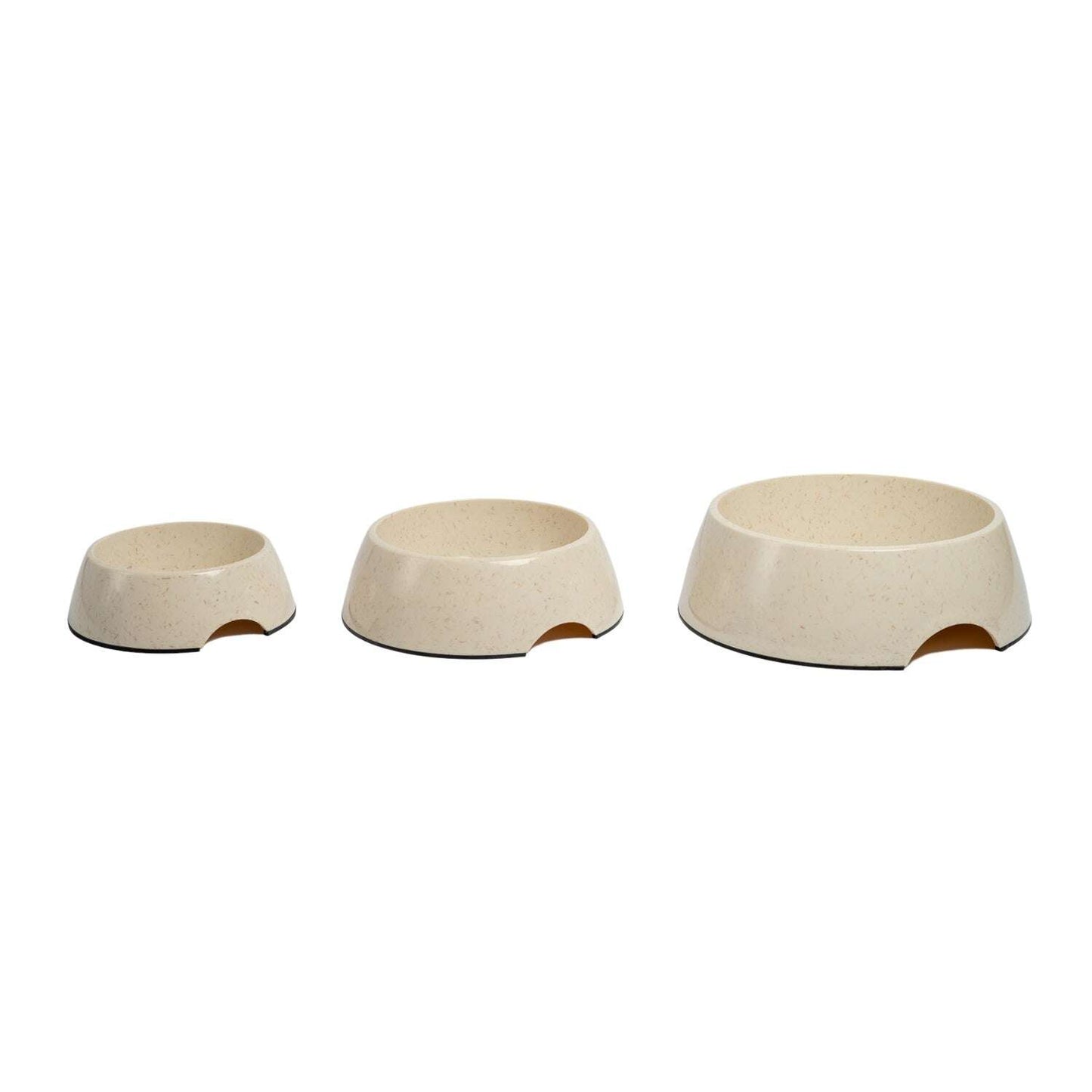 Eco-friendly dog bowl set in beige, featuring three sizes for pets of all breeds
