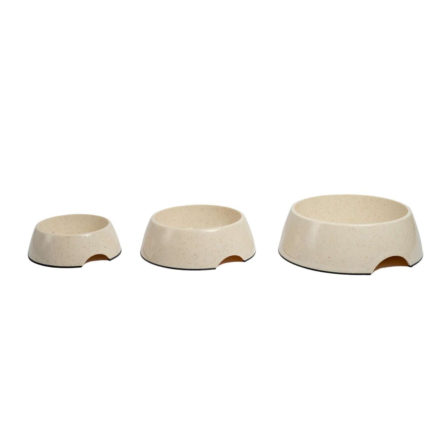 Eco-friendly dog bowl set in beige, featuring three sizes for pets of all breeds
