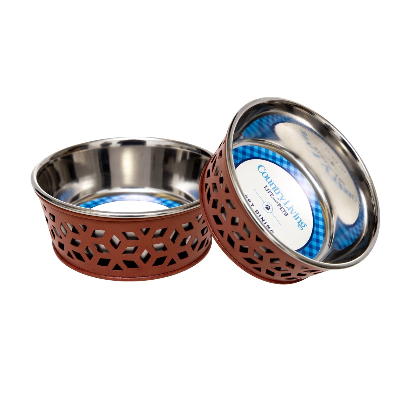 Country Living Set of 2 Stainless Steel Dog Bowls –