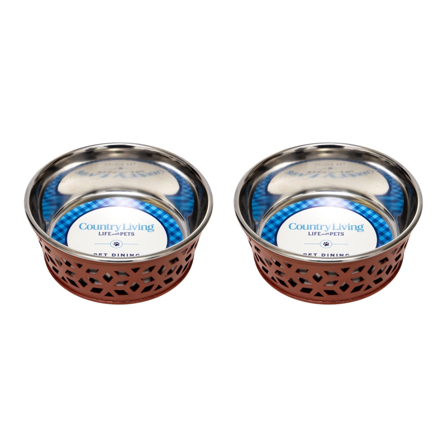 Country Living Set of 2 Stainless Steel Dog Bowls –