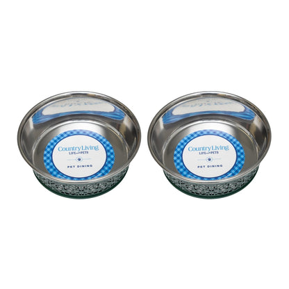 Country Living Set of 2 Stainless Steel Dog Bowls –