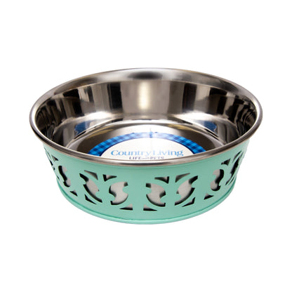 Country Living Set of 2 Stainless Steel Dog Bowls –