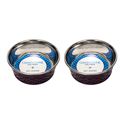 Country Living Set of 2 Stainless Steel Dog Bowls –